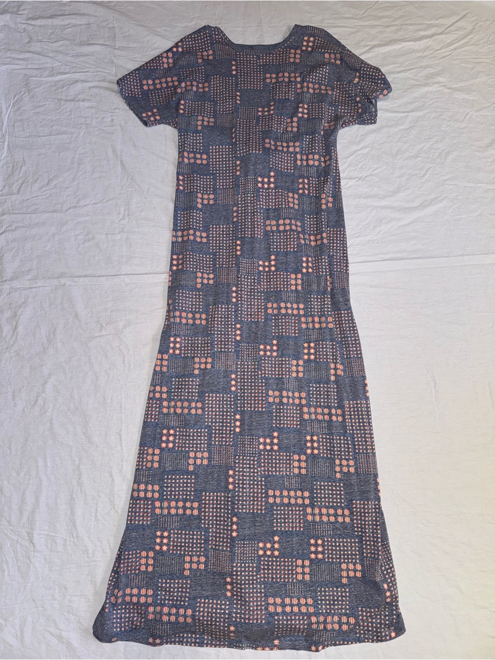 LuLaRoe Navy Maxi Dress with Pink Geometric Print